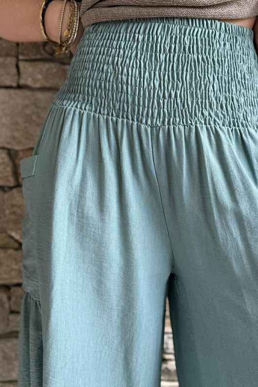 Basso Shirring Sailor Palazzo Pant Sage